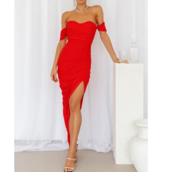 Hello Molly Dresses & Skirts - Red off the shoulder Midi dress